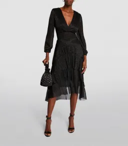 Maje Tiered Plisse Midi Dress Black Size 14 for rent on The Volte - image 1