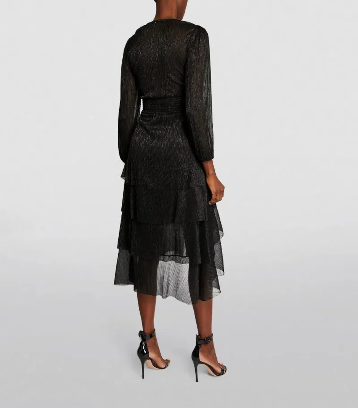 Maje Tiered Plisse Midi Dress Black Size 14 - Image 2