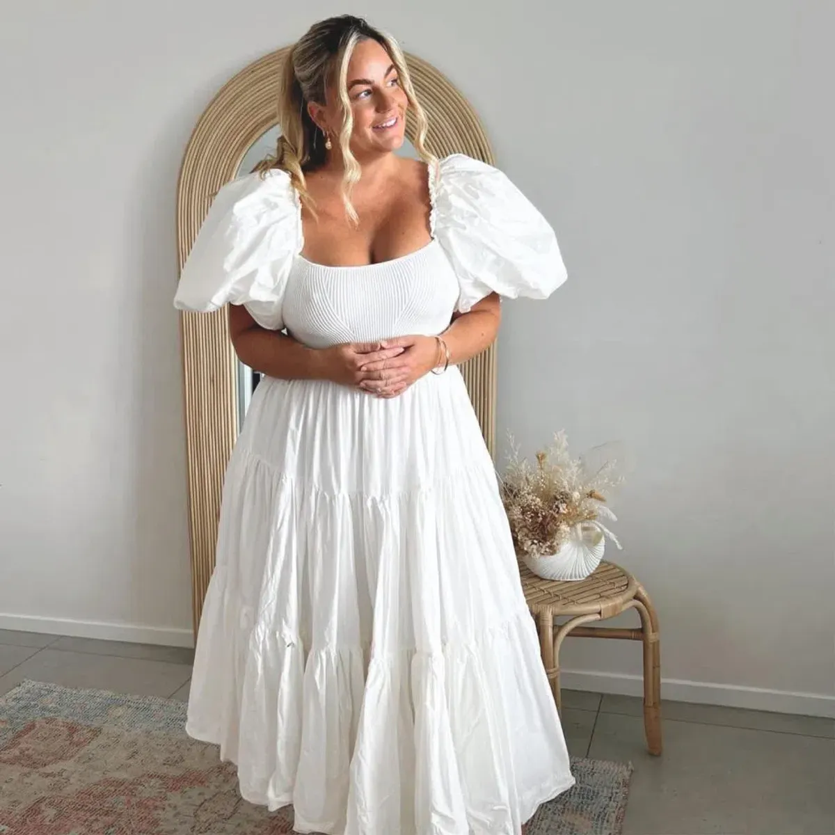 Aje Casa Puff Sleeve Midi Dress Ivory Size 16 - Image 4