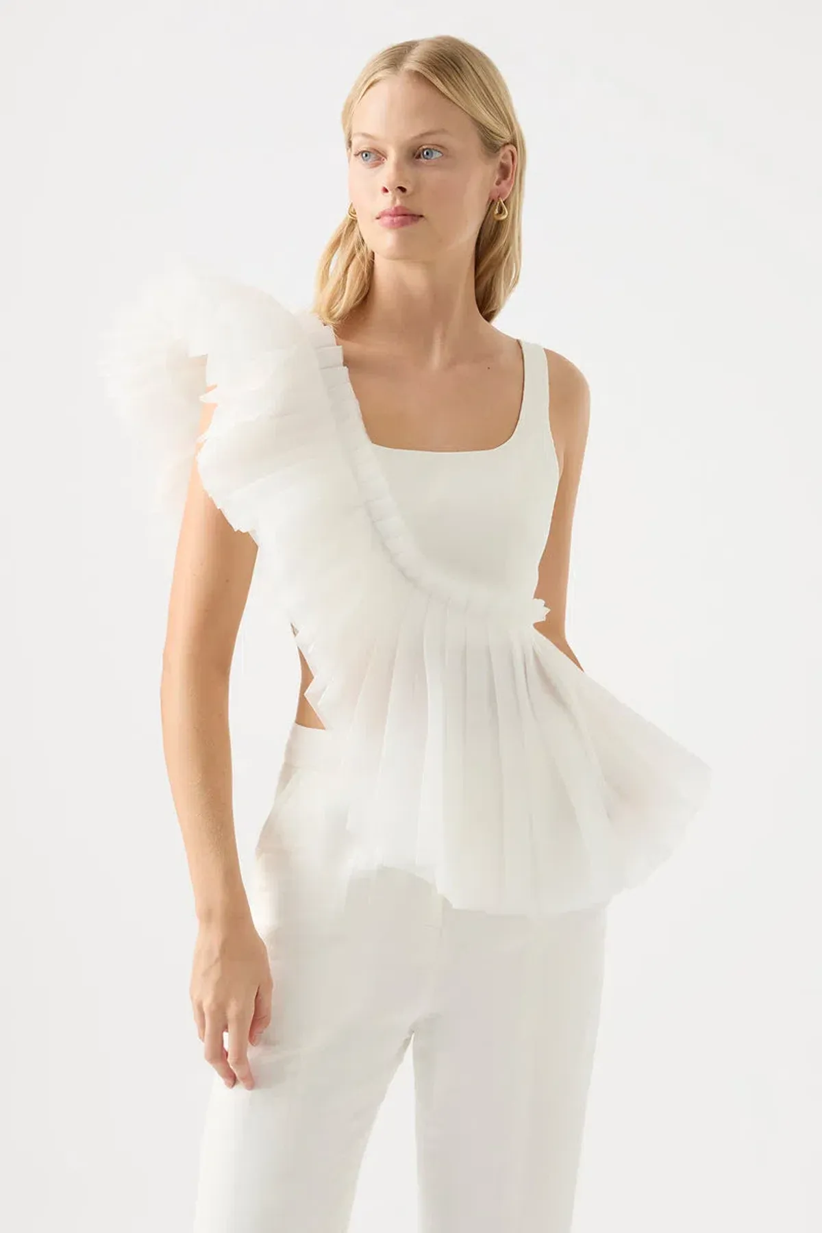 Aje Orbit Sculptural Pleated Top White Size 10 - Image 1
