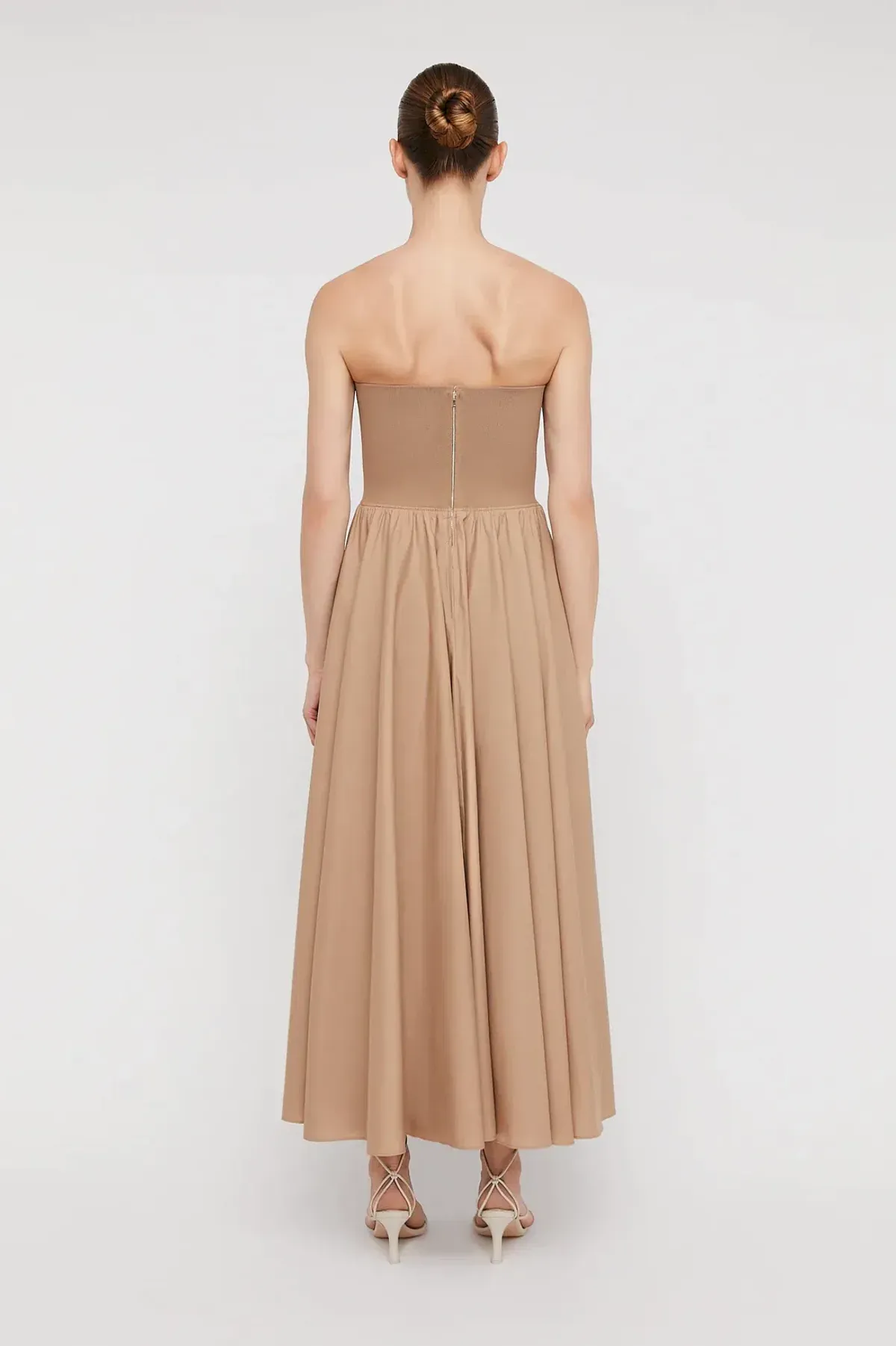 Scanlan Theodore Crepe Knit Cotton Strapless Dress Nude Size 8 - Image 3