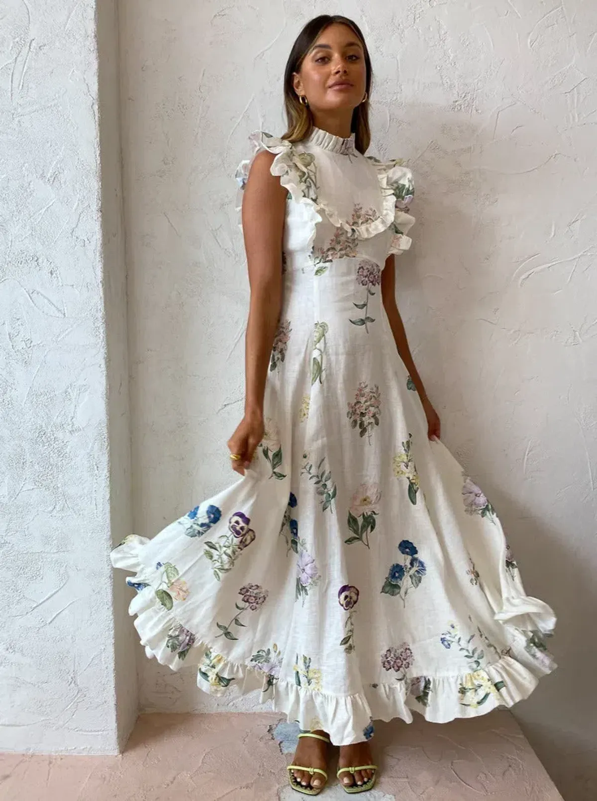 Alemais Jules Floral Midi Maxi Antique Dress White Size 10  - Image 1