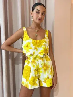 Alemais Sonny Sculpt Crop Top and Shorts Mini Set Floral Lemon Size 8 for rent on The Volte - image 2