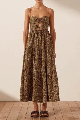 Shona Joy Lilou Lace Up Backless Midi Dress Mimosa Size AU 14 for rent on The Volte - image 2