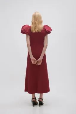 Aje Questa Puff Midi Dress Burgundy Size 6 for rent on The Volte - image 3