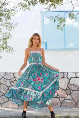 Spell Turquoise Babushka Midi Dress Size S/AU 8 for rent on The Volte - image 2