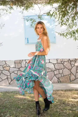 Spell Turquoise Babushka Midi Dress Size S/AU 8 for rent on The Volte - image 3