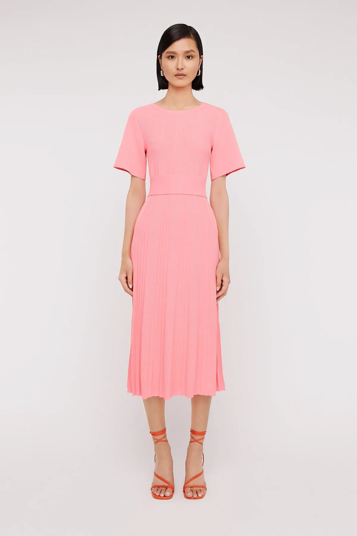 Scanlan Theodore Pleated Ribbed Draped Sleeve Dress in Peach Size S/Au 8  - Image 1