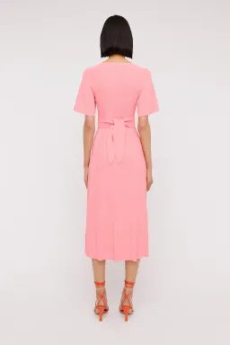 Scanlan Theodore Pleated Ribbed Draped Sleeve Dress in Peach Size S/Au 8  for rent on The Volte - image 2