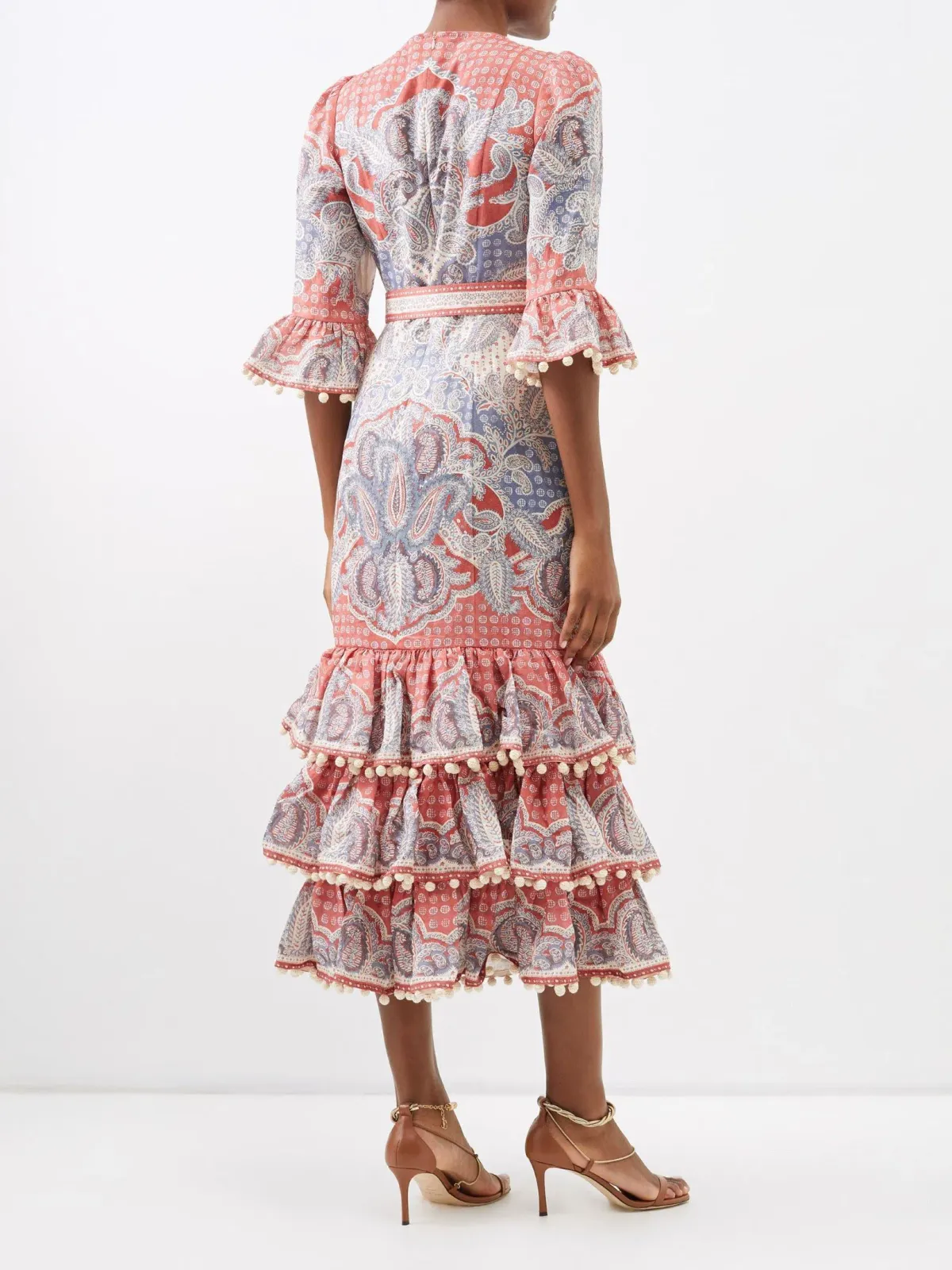 Zimmermann Vitali Paisley-Print Tiered Linen-Voile Dress 0P/AU 6 - Image 2