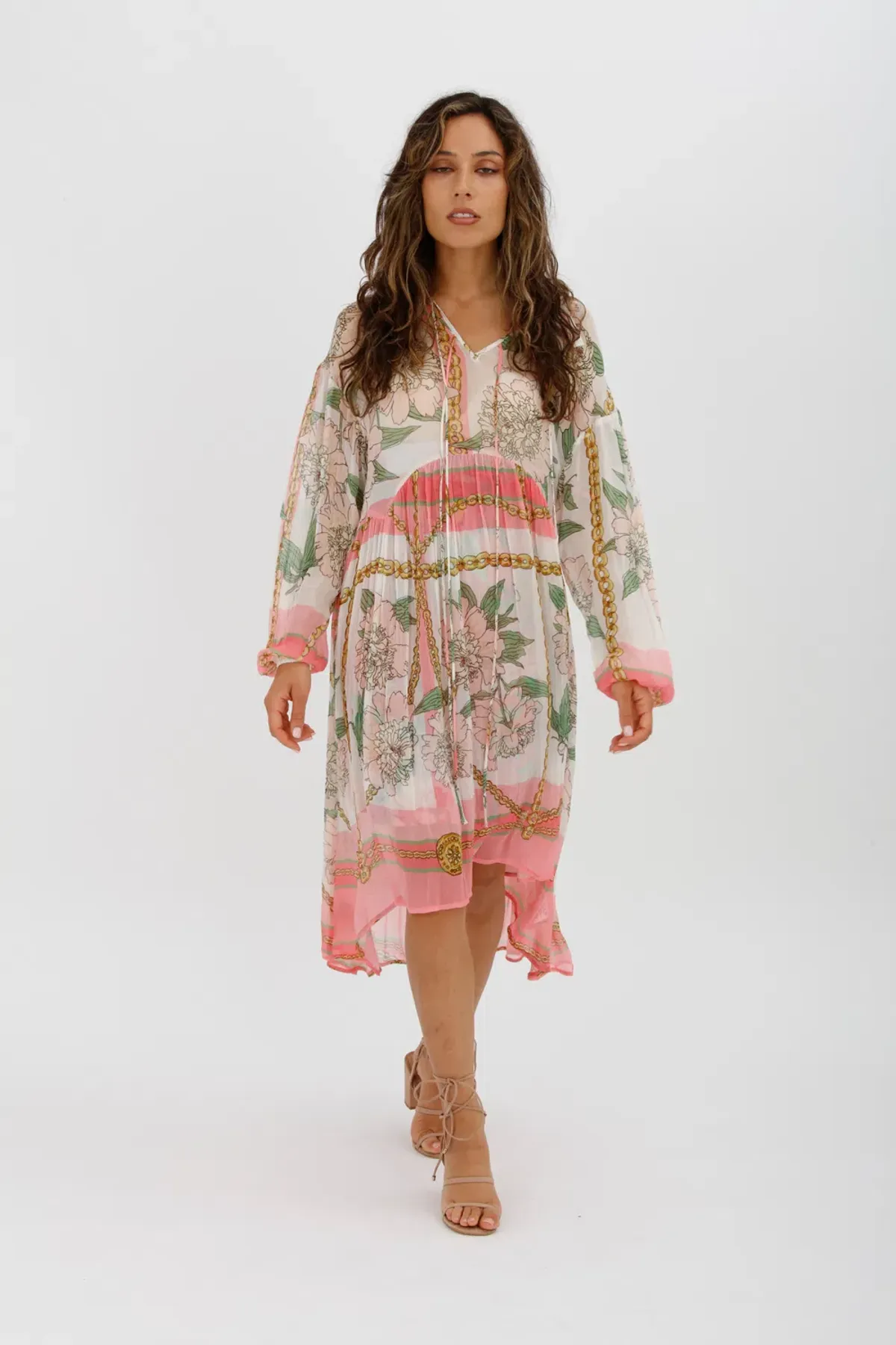 Trelise Cooper Turning Point Dress Pink Floral Print Midi Dress Size M/Au 12 - Image 2