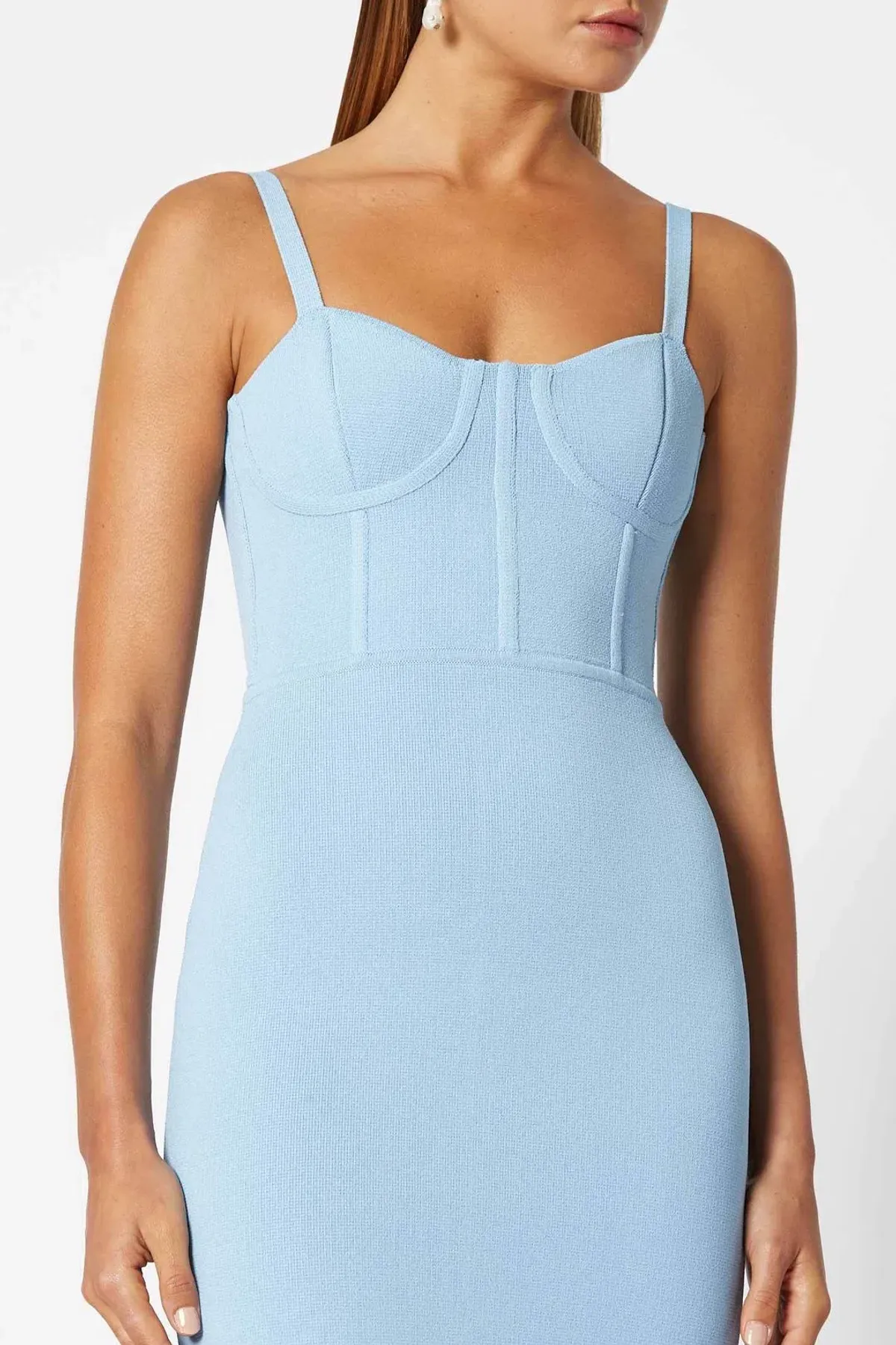 Scanlan Theodore Crepe Knit Bustier Dress Blue Size 8 - Image 4