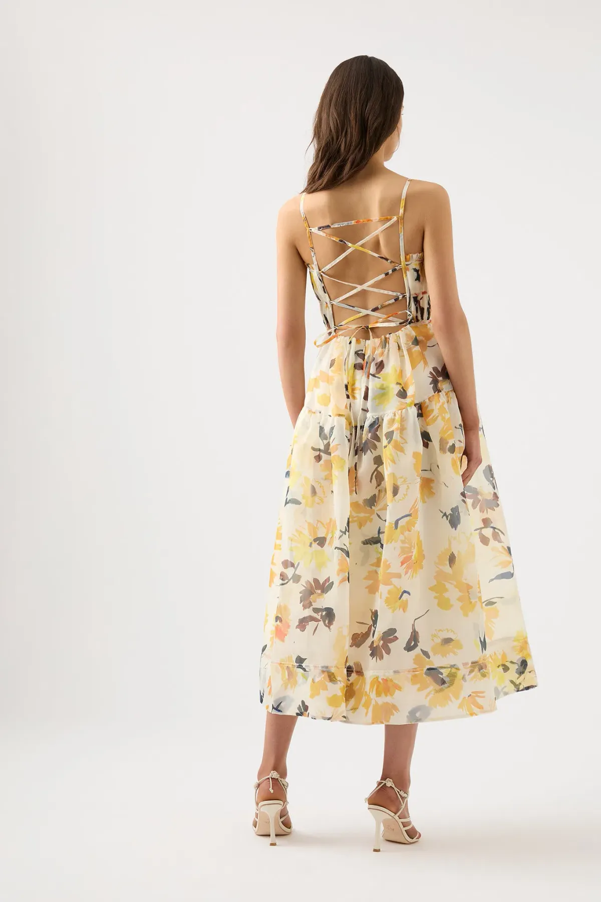 Aje Botanica Cross Back Sunflower Midi Dress Floral Size 4 - Image 3