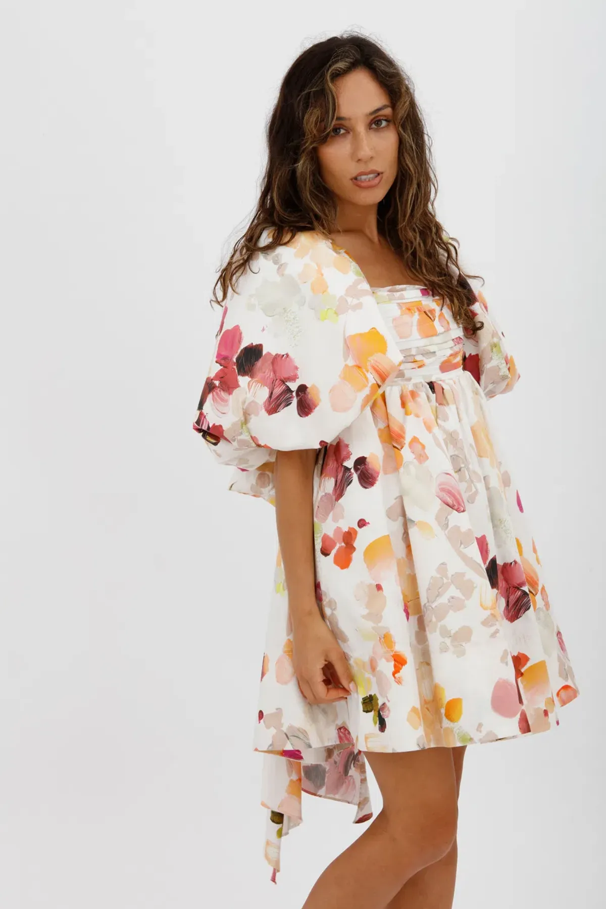 AJE Dassia Puff Sleeve Mini Dress Floral Print Size 10 - Image 4