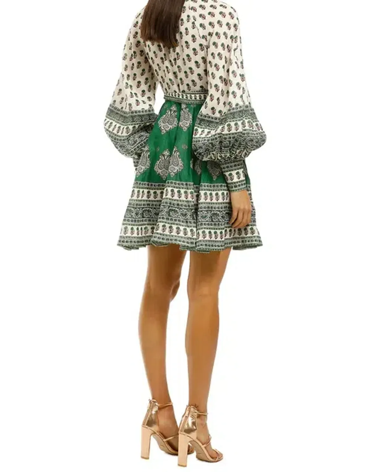 Zimmermann Amari Emerald Long Sleeve Buttoned Mini Dress Green Paisley Size 3 / Au 14 - Image 4