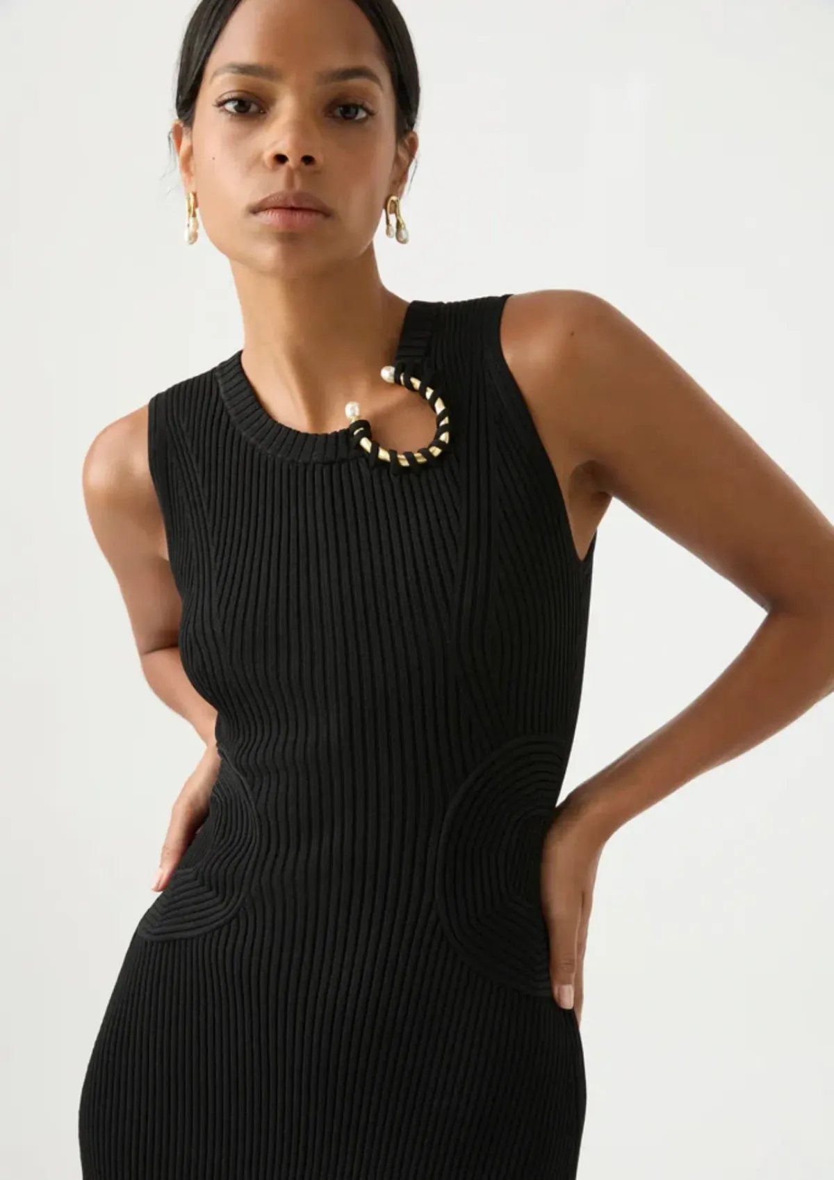 Aje Crescent Knit Midi Dress Black Size 10 / M - Image 2