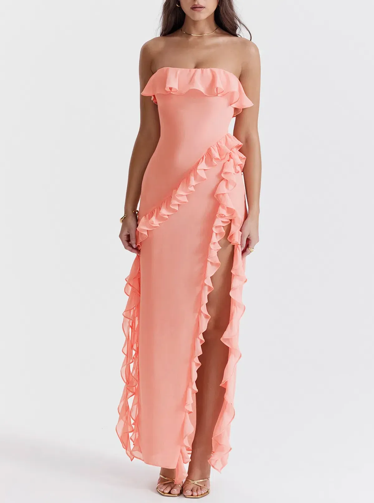 House of CB Sarina Ruffle Maxi Dress Apricot Size 6 - Image 1