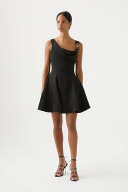 Aje Liberty Asymmetric Mini Dress Black Size AU 6 for rent on The Volte - image 1
