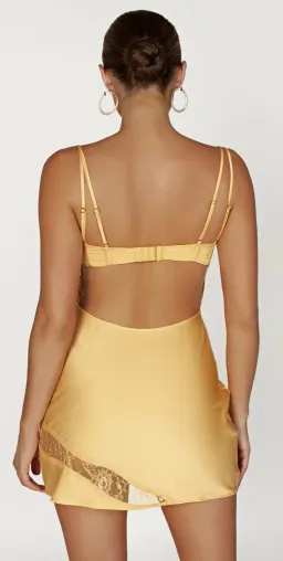 Meshki Joslyn Satin Lace Slip Mini Dress Yellow Size AU 6  for rent on The Volte - image 4