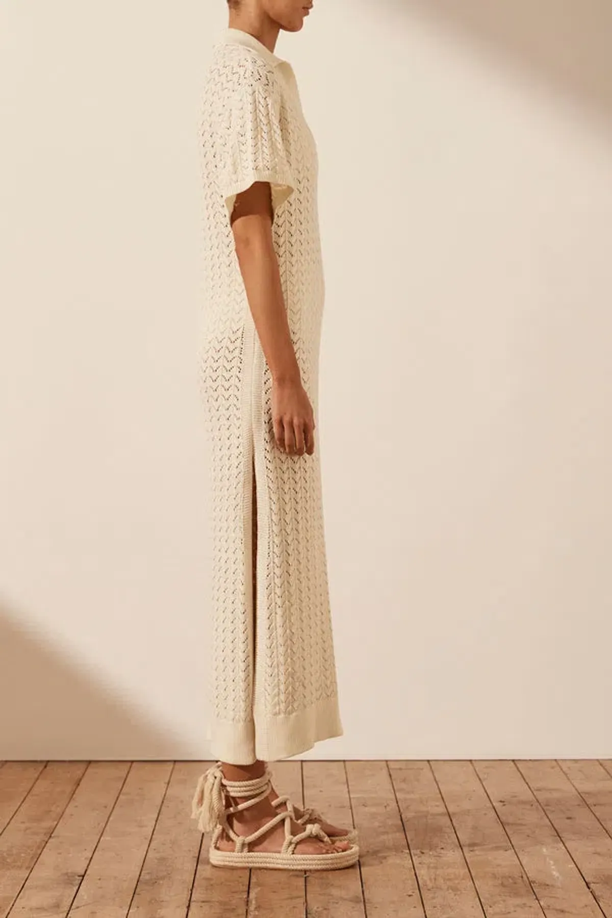 Shona Joy Mikala Crochet Polo Midi Dress Coconut Size M / AU 10  - Image 3