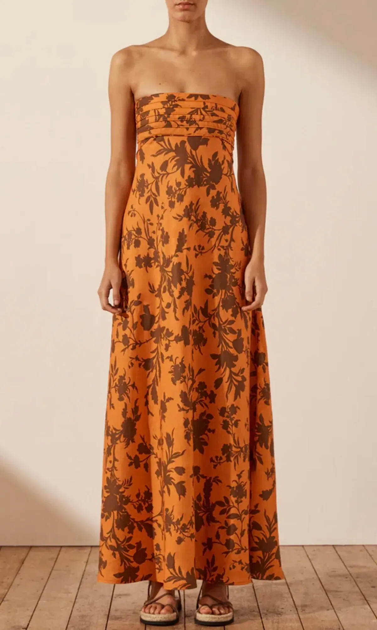 Shona Joy Uli Linen Corded Strapless Maxi Dress Orange Size AU 12 - Image 2