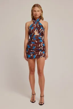 Venroy Cross Front Halter Mini Dress Print Size 6  for rent on The Volte - image 1