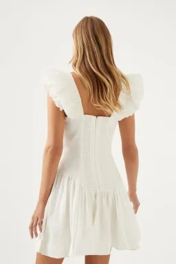 AJE Simone Frill Sleeve Mini Dress Ivory Size 8 (Altered to Size 6) for rent on The Volte - image 3