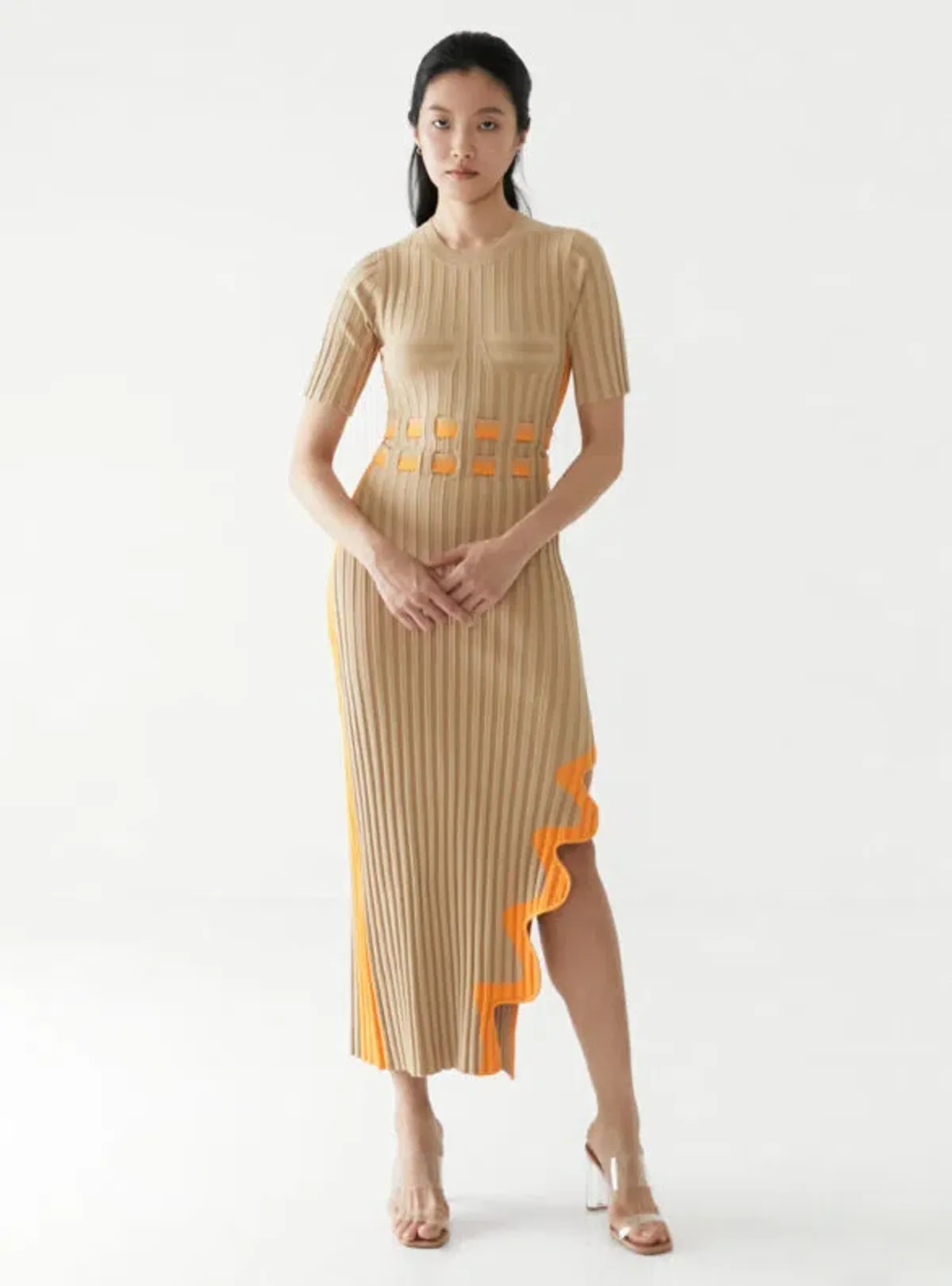 PH5 Jodie Pleated Long Dress With Wavy Side Slit in Brown Size AU 8 - Image 1