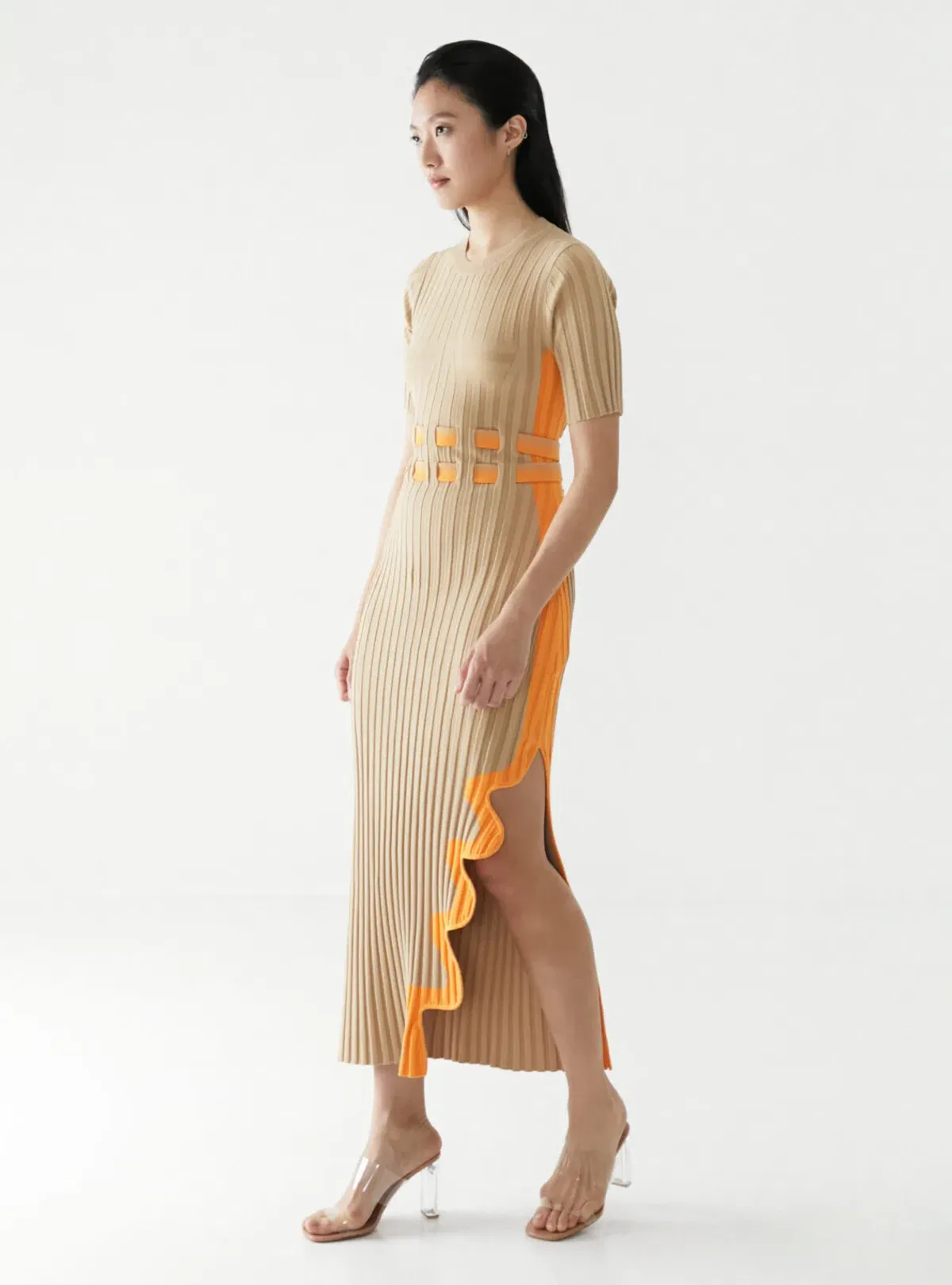 PH5 Jodie Pleated Long Dress With Wavy Side Slit in Brown Size AU 8 - Image 2