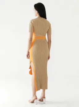 PH5 Jodie Pleated Long Dress With Wavy Side Slit in Brown Size AU 8 for rent on The Volte - image 3