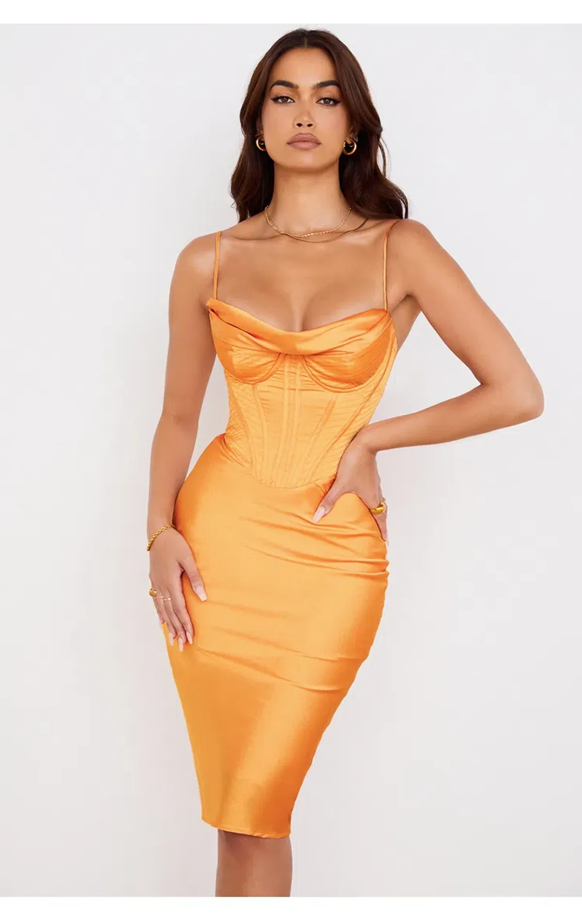 House of CB Myrna Corset Midi Dress Orange Size S/AU 8 - Image 1