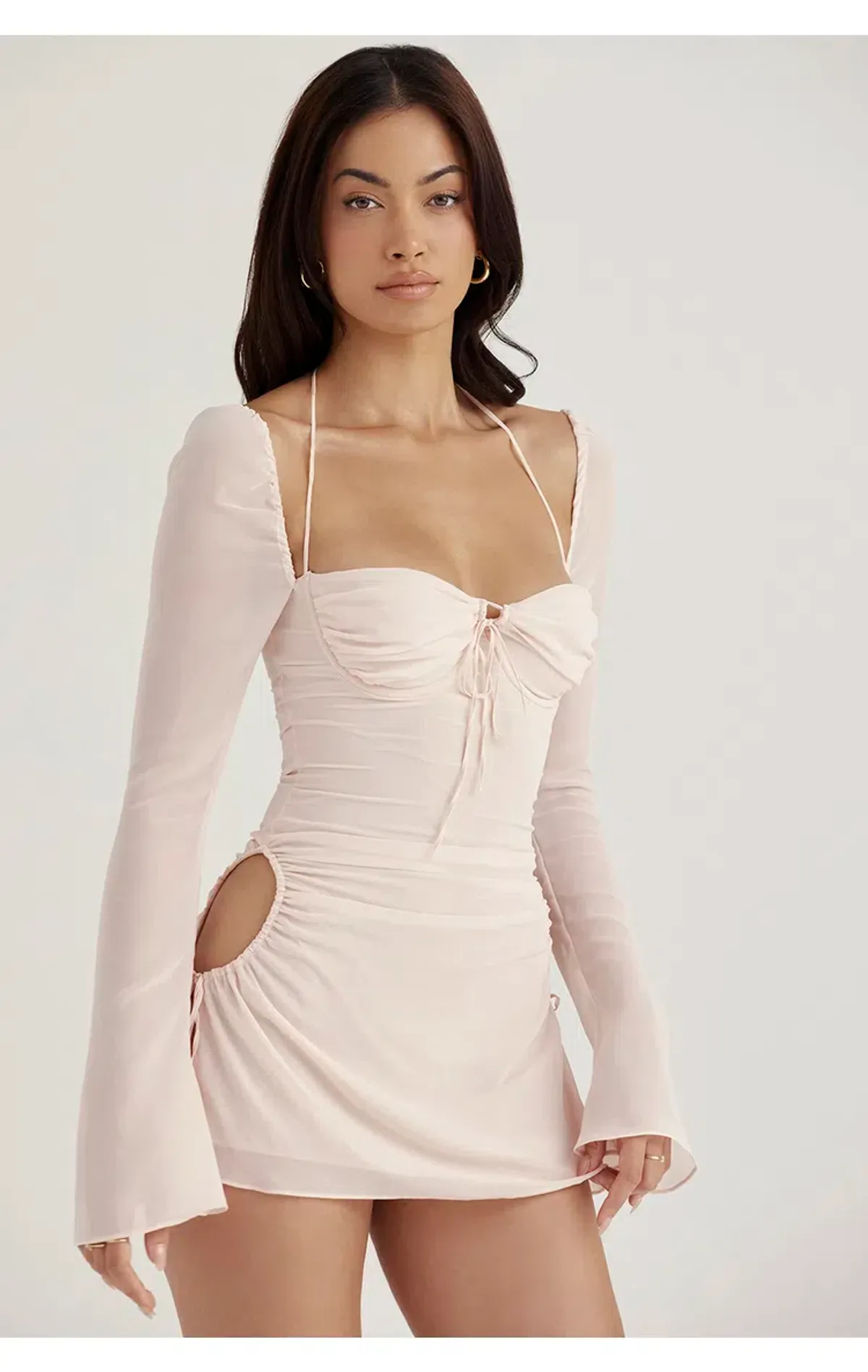 House of CB Baby Chiffon Cutout Halter Mini Dress Pink Quartz Size XS/AU 6 - Image 3