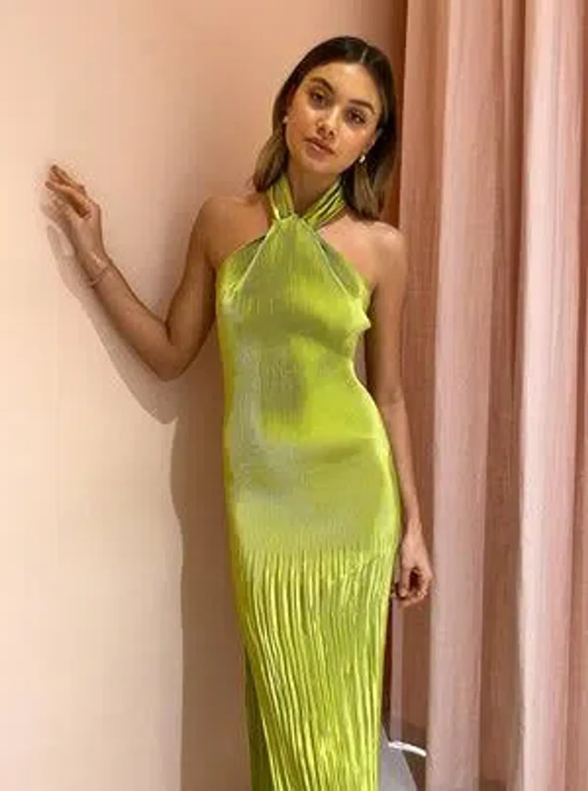 L'Idee Soirée Pleated Halter Gown Green Size 10 - Image 4