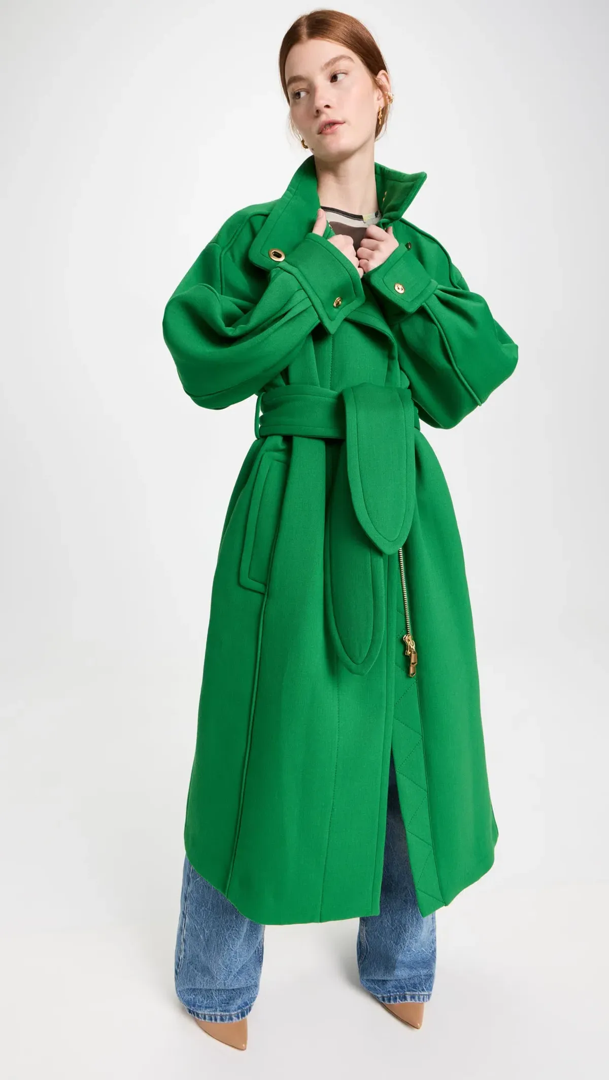 Zimmermann Celestial Funnel Neck Coat Green Size 0/ AU 6 to 8 - Image 2