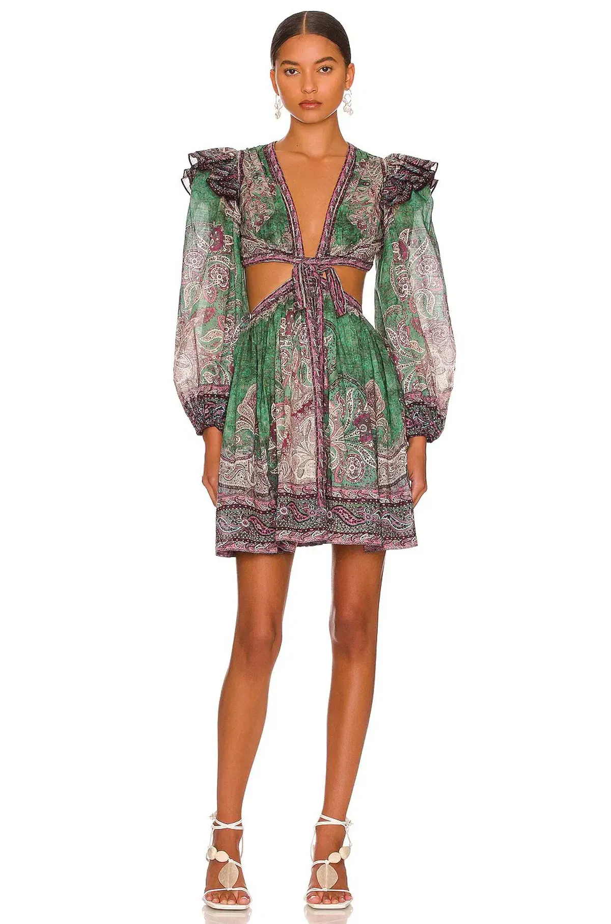 Zimmermann The Anneke Ruffle Mini Dress in Teal Paisley Size 1/ AU10 - Image 1