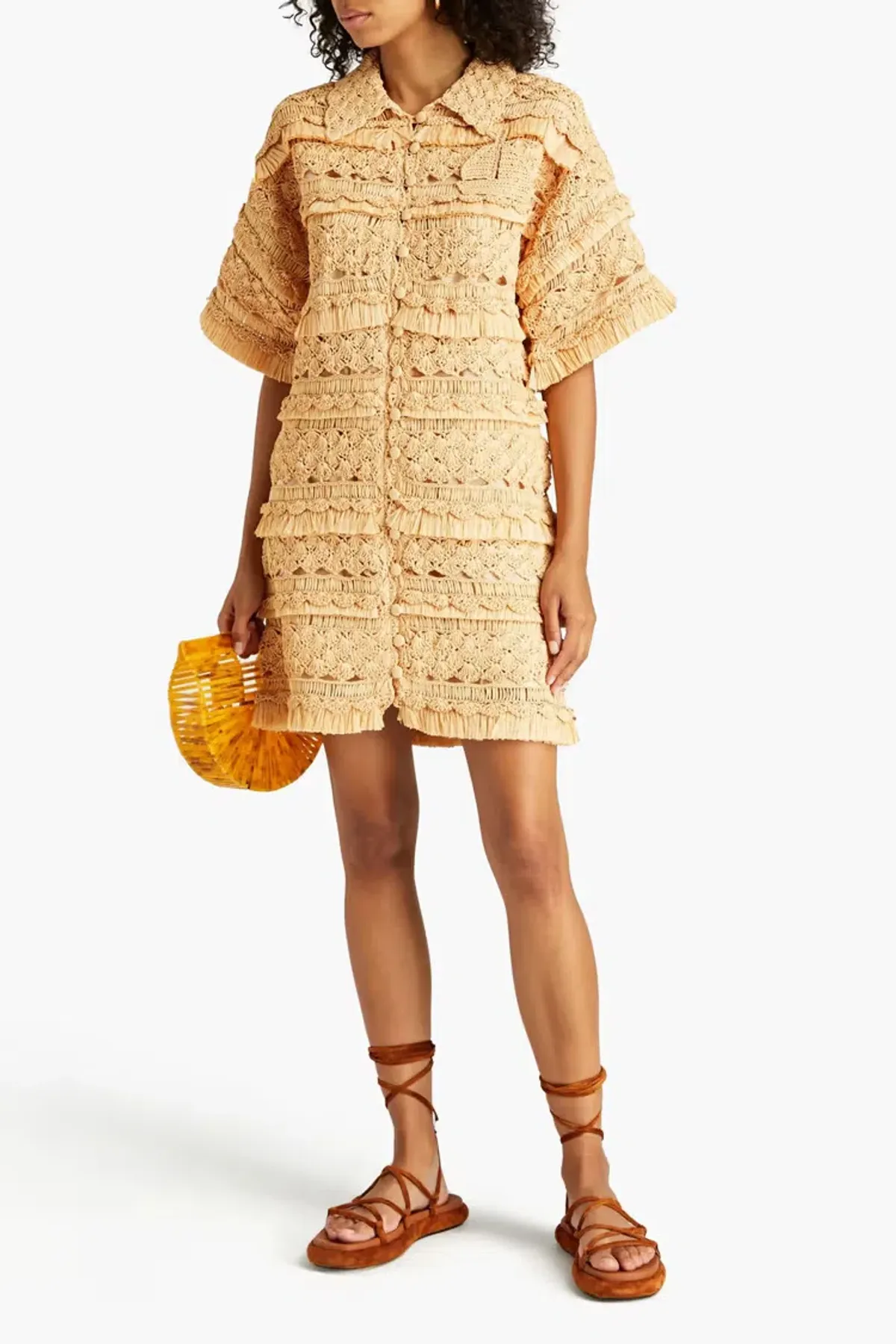 Zimmermann Postcard Crochet Mini Dress Straw Size 0 / AU 8 - Image 1