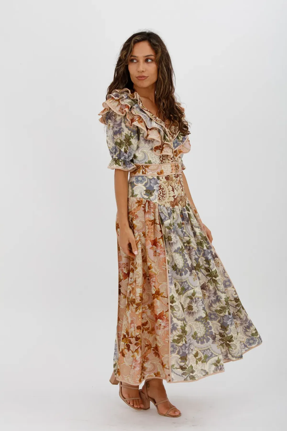 Alèmais Phillipa Ruffle Neck Midi Dress Floral Size 8 - Image 2