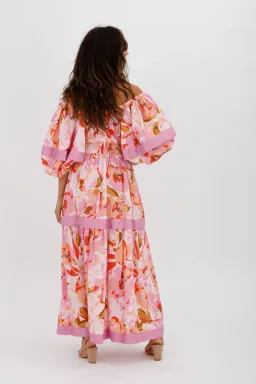 Acler Wayland Short Sleeve Printed Midi Dress Pink Floral Size 8 for rent on The Volte - image 9