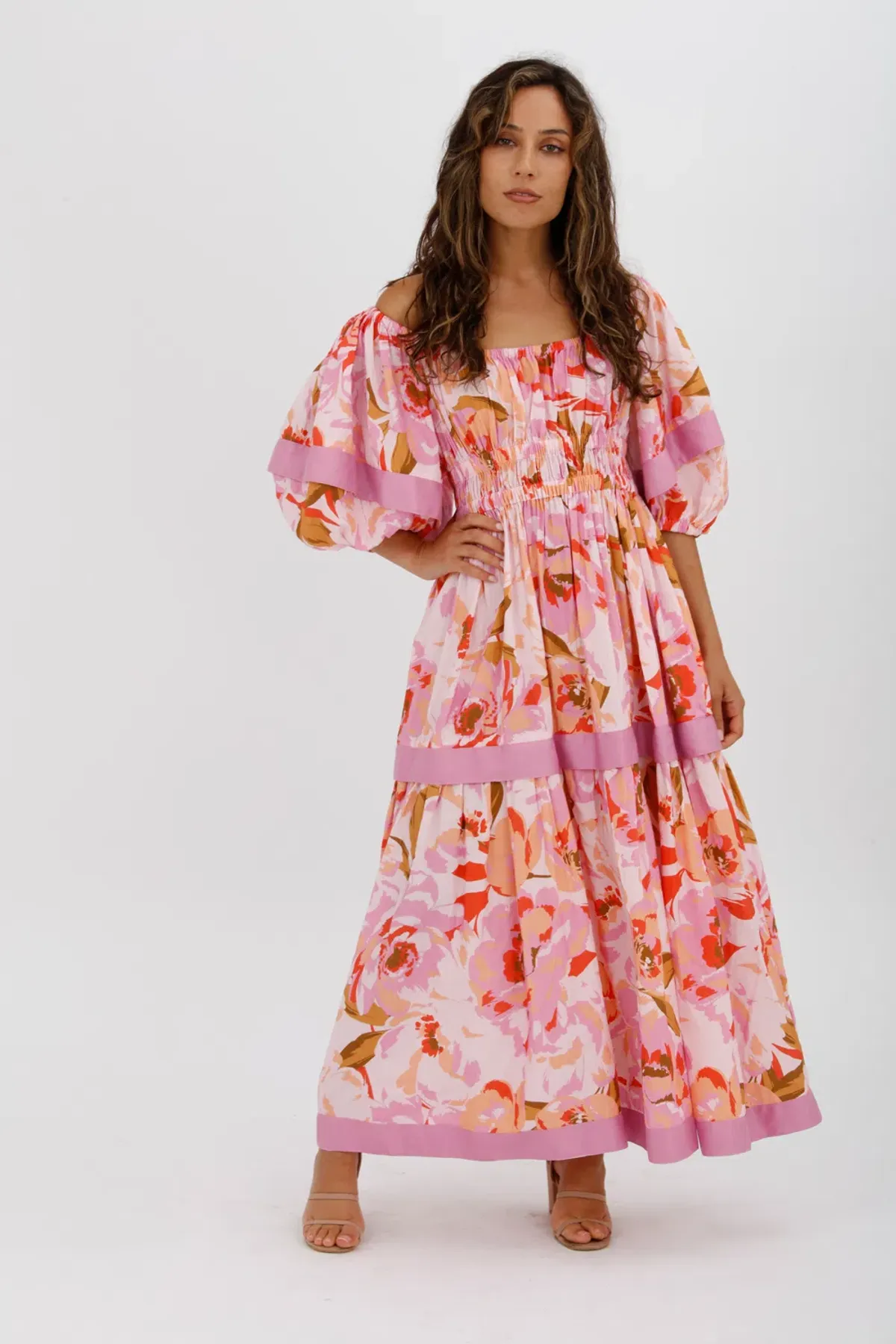 Acler Wayland Short Sleeve Printed Midi Dress Pink Floral Size 8 - Image 4