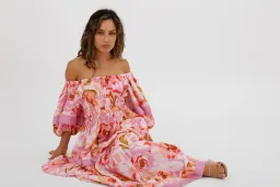 Acler Wayland Short Sleeve Printed Midi Dress Pink Floral Size 8 for rent on The Volte - image 12