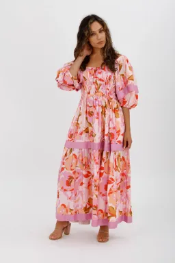 Acler Wayland Short Sleeve Printed Midi Dress Pink Floral Size 8 for rent on The Volte - image 5