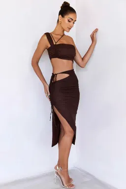 House of CB Mistress Rocks Theory Top and Purity Skirt Set Brown Size XL for rent on The Volte - image 3