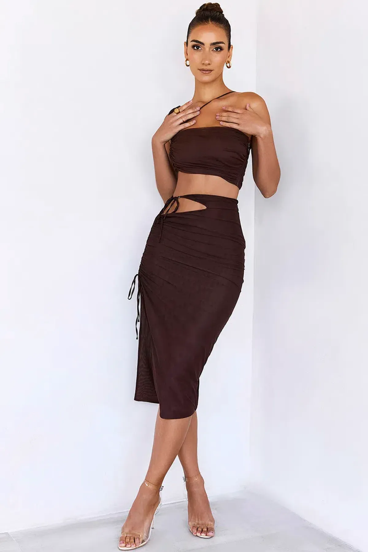 House of CB Mistress Rocks Theory Top and Purity Skirt Set Brown Size XL - Image 1