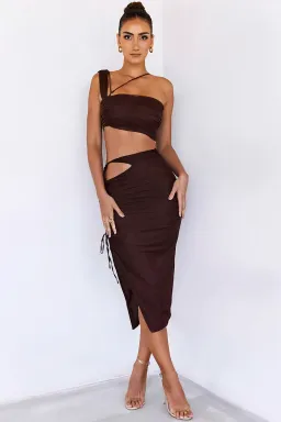 House of CB Mistress Rocks Theory Top and Purity Skirt Set Brown Size XL for rent on The Volte - image 2