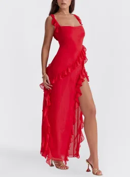 House of CB Ariela Ruffle Dress Cherry Size 8 for rent on The Volte - image 1