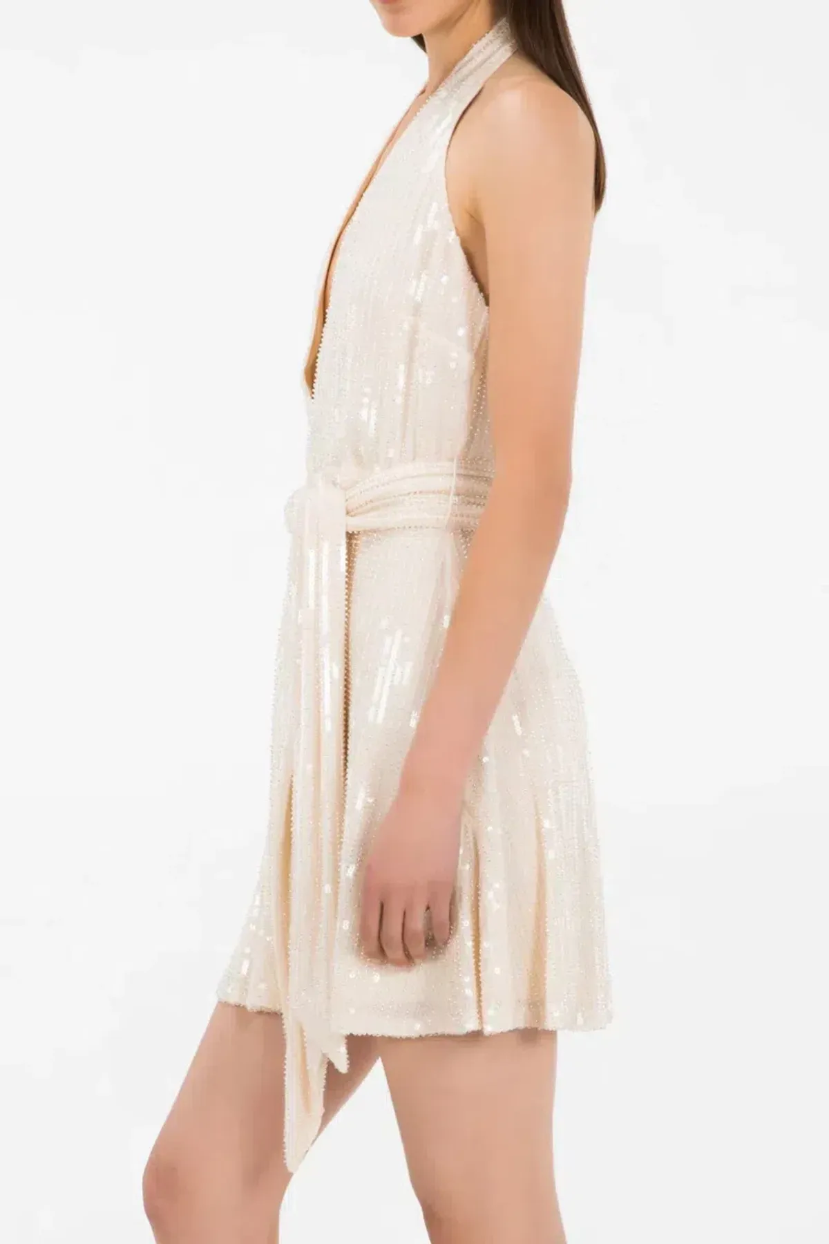 MISHA Embellished Sequin Dress Cream Size 8/S - Image 2