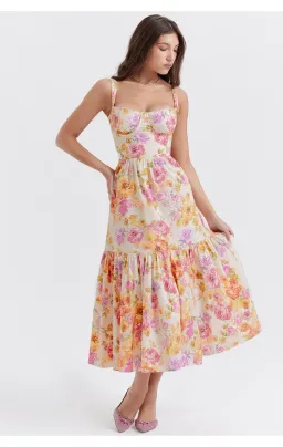 House of CB Elia Midi Dress Ivory Floral Size L / Au 12 (+cup) for rent on The Volte - image 1