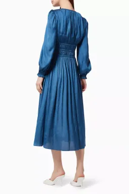 Maje  Riannette Flared Midi Dress Blue Size 36FR / AU 8 for rent on The Volte - image 3