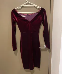 House Of CB Martinella  Velvet Off Shoulder Pencil Dress Red Wine Size 6 for rent on The Volte - image 3