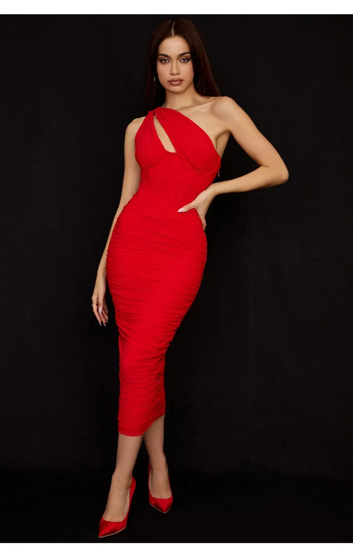 House of CB Valentina Asymmetric Cutout Midi Dress Red Size S/Au 8 - Image 1